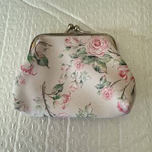 Faux Leather Kisslock Coin Purse with Pink Roses Print